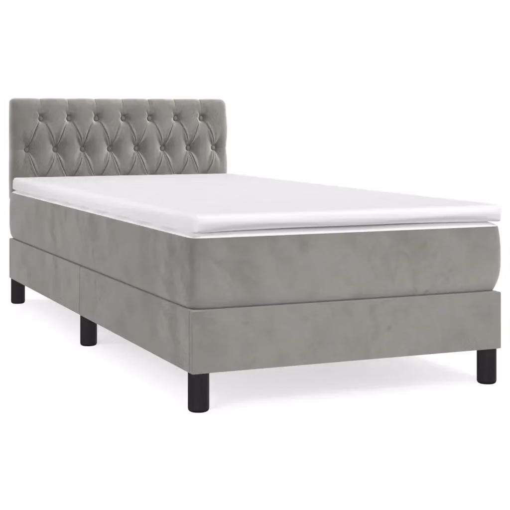 Letto Ibrido con Giroletto a Molle e Materasso vidaXL in Velluto Grigio Chiaro e Bianco L/P/H: 100 x 200 x 88 cm – 2