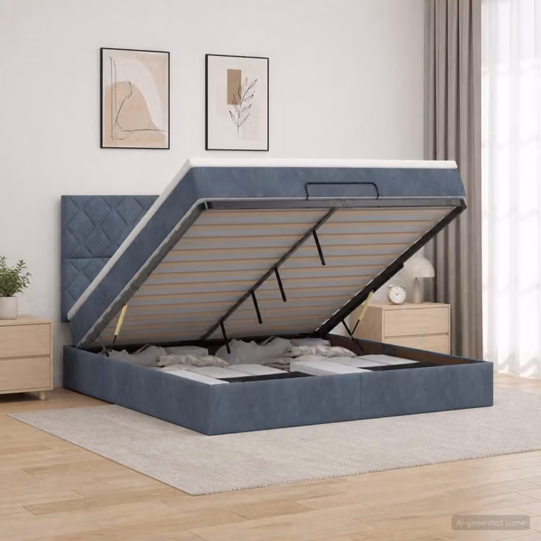 Letto ottomano con materasso vidaXL in velluto grigio scuro, L/P/H: 203 x 160 x 88 cm