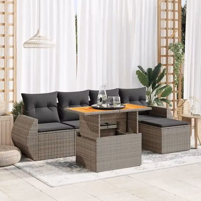 Set Divano da Giardino 6 pz con Cuscini Grigio in Polyrattan 3327252