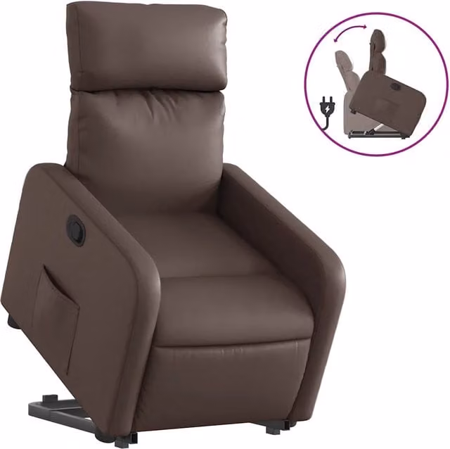 Poltrona | Sedia Relax Alzapersona Reclinabile Marrone in Similpelle