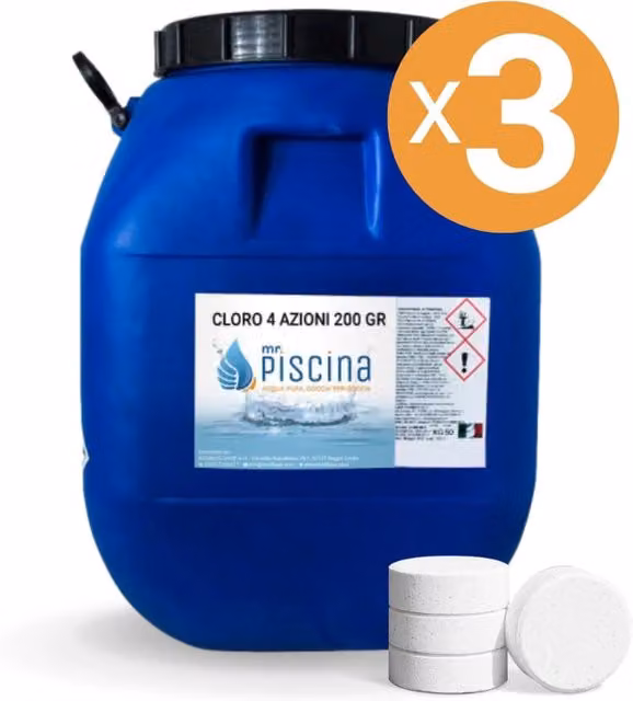 CLORO 4 AZIONI, Multiazione 200 gr per piscina Quantità confezione: 3 confezioni