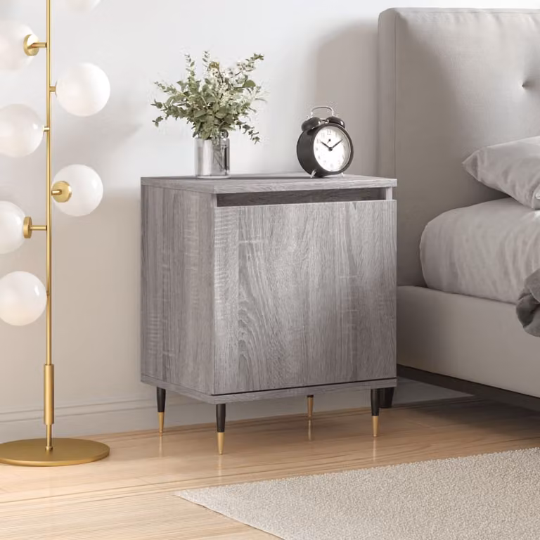 Comodino moderno da parete vidaXL in legno e metallo, Grigio, L: 40 cm, P: 30 cm, H: 50 cm