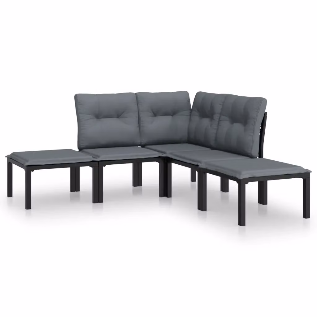 Set Salotto da Giardino a L vidaXL in Polyrattan Nero e Grigio con Cuscini Imbottiti – 2