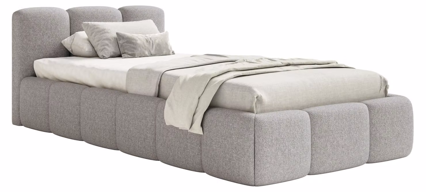 Selsey Cloudy Low – Letto imbottito 90x200 cm, contenitore e rete a doghe, ciniglia grigio chiaro