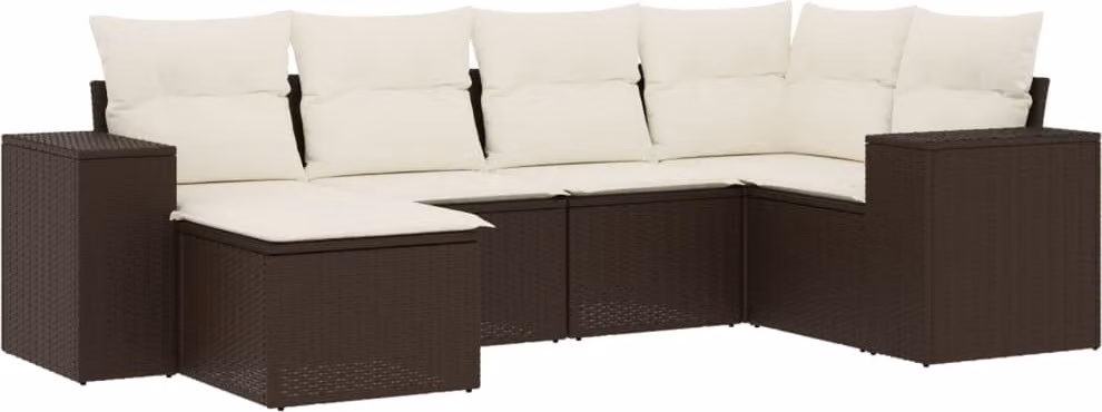 Set Divano da Giardino 6 pz con Cuscini Marrone in Polyrattan