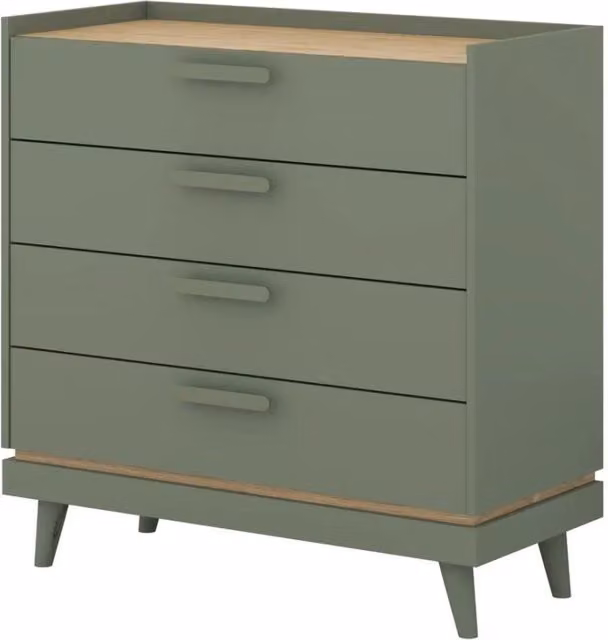 Comò NOKI – Verde e legno – 3 cassetti stile scandinavo