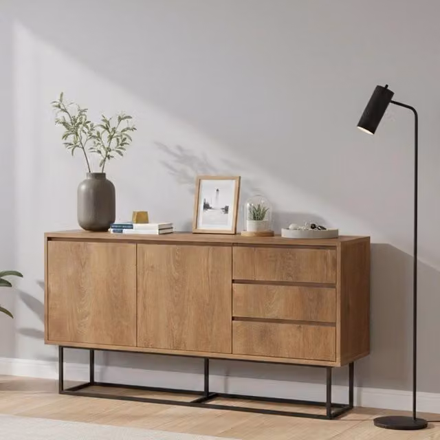 Consolle Kuwait DMORA, Tavolo multiuso e scrivania da corridoio, L: 140 cm, P: 36 cm, H: 72 cm, Noce e Nero – 1