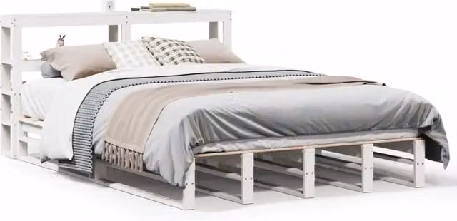 Letto matrimoniale | Letto per adulti | Giroletto con Testiera Bianco 120x190 cm Legno Massello di Pino