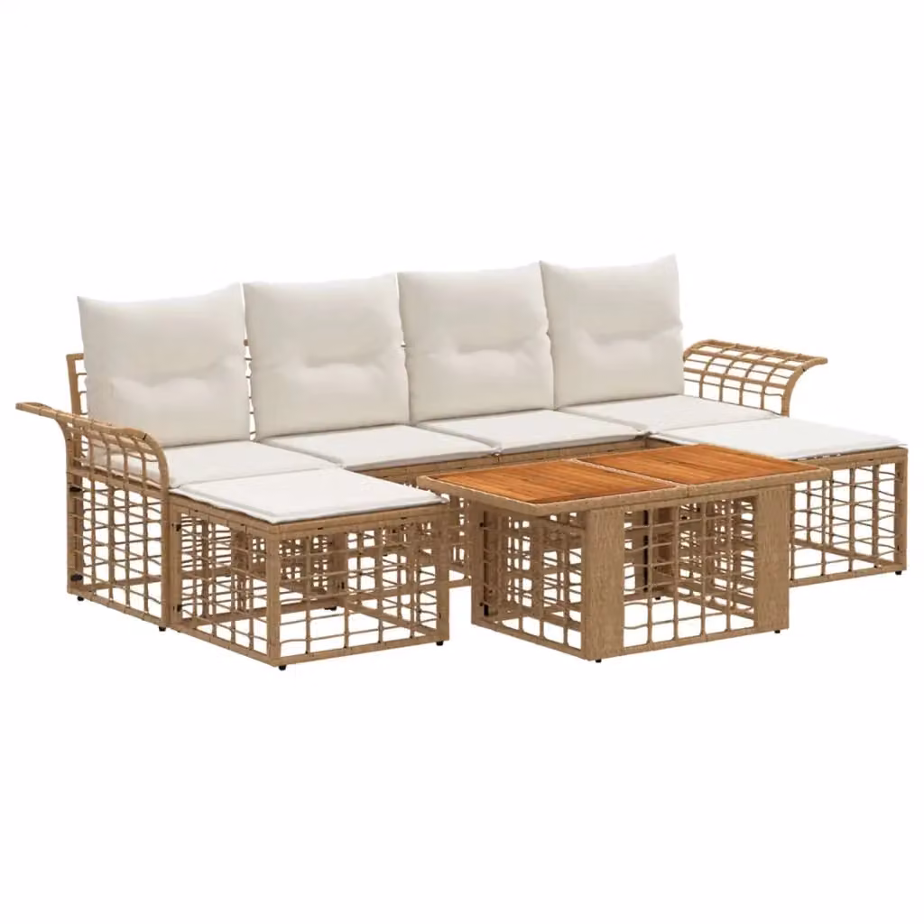 Set Divano da Giardino 7 Pezzi vidaXL in Polyrattan con Cuscini Beige e Bianco Crema – 2