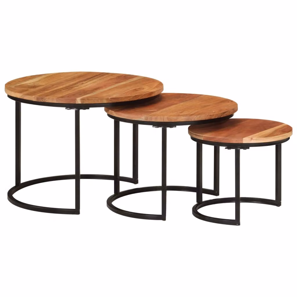 The Living Store Set tavoli 3 pz. Legno massiccio di acacia