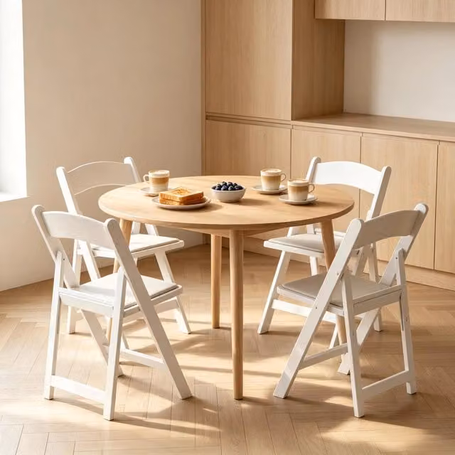 Sedie pieghevoli set da 4 salvaspazio con seduta imbottita per interni ed esterni in resina e PU bianco