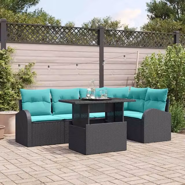 Set Divano da Giardino 6 pz 5-Numero di posti Nero Poly Rattan 3357389
