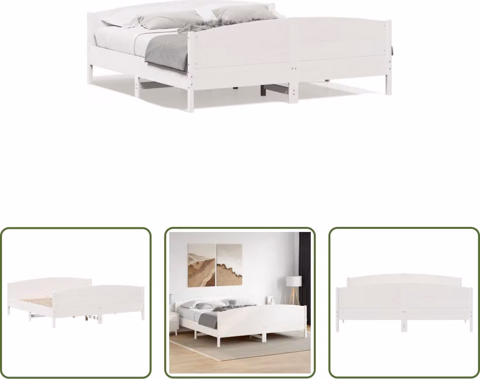 The Living Store Letto in legno massiccio con testiera bianca 200x200 cm in pino