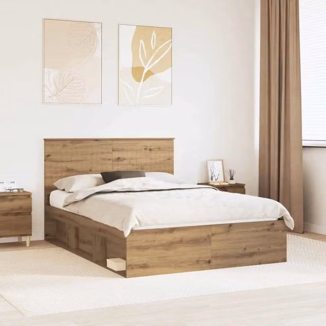 Giroletto artigianale in legno di rovere e pino marrone con doghe fisse L/P: 140 x 190 cm – 1