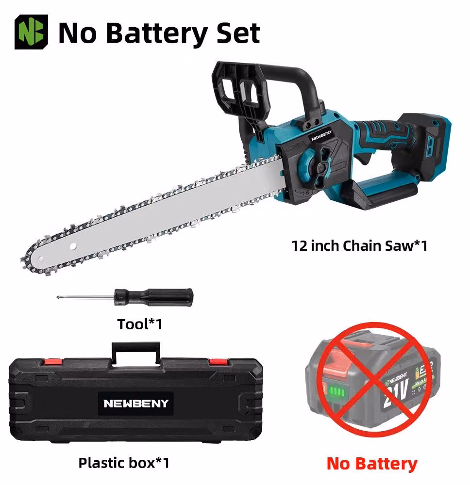 Troncatrice a catena elettrica - Troncatrice a catena a batteria da 30 cm - Potenza: 3000W - Alimentazione a batteria da 18V - Motore brushless - Display LED - Senza batteria
