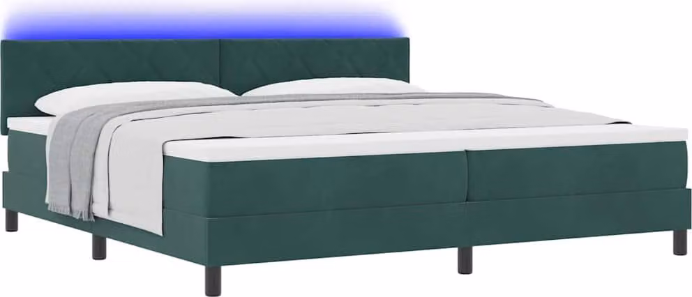 Letto a molle LED con materasso verde scuro 200 x 200 cm in velluto
