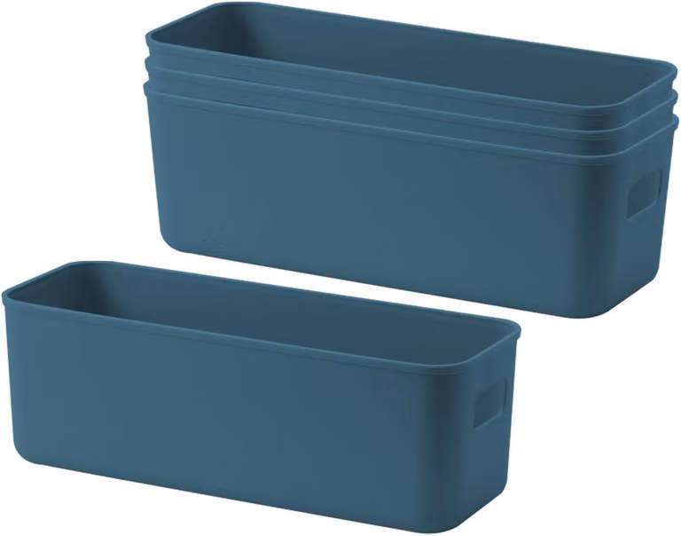 Contenitori in plastica, set da 4, colore blu, forma rettangolare, adatti per cucina e ufficio