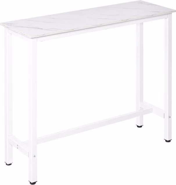 Tavolo alto da bar Xylo con piano effetto marmo bianco e gambe in acciaio nero, L: 120 cm, P: 40 cm, H: 100 cm