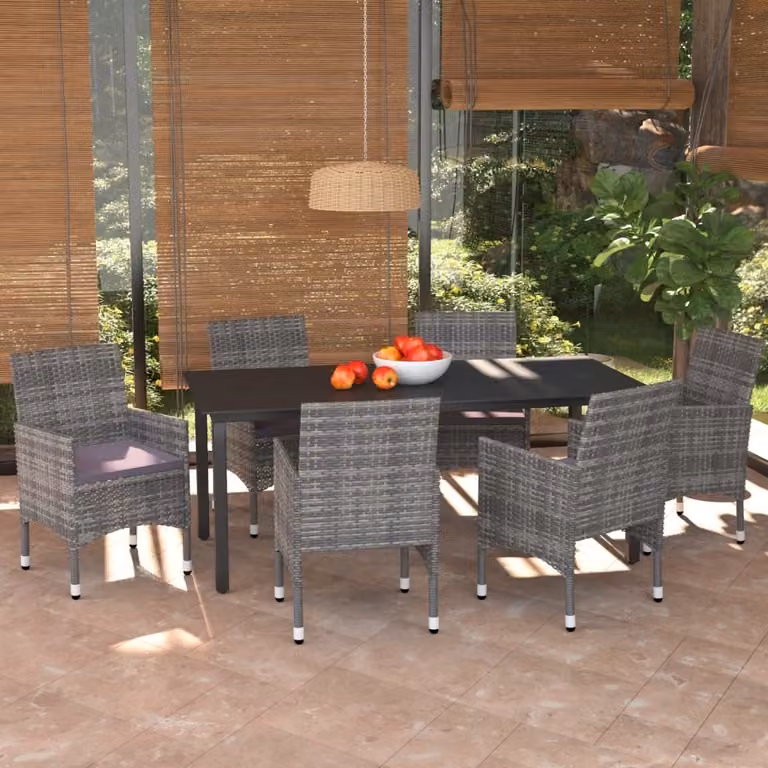 Maison Exclusive - Set da pranzo da giardino 7 pezzi con cuscini in polyrattan grigio