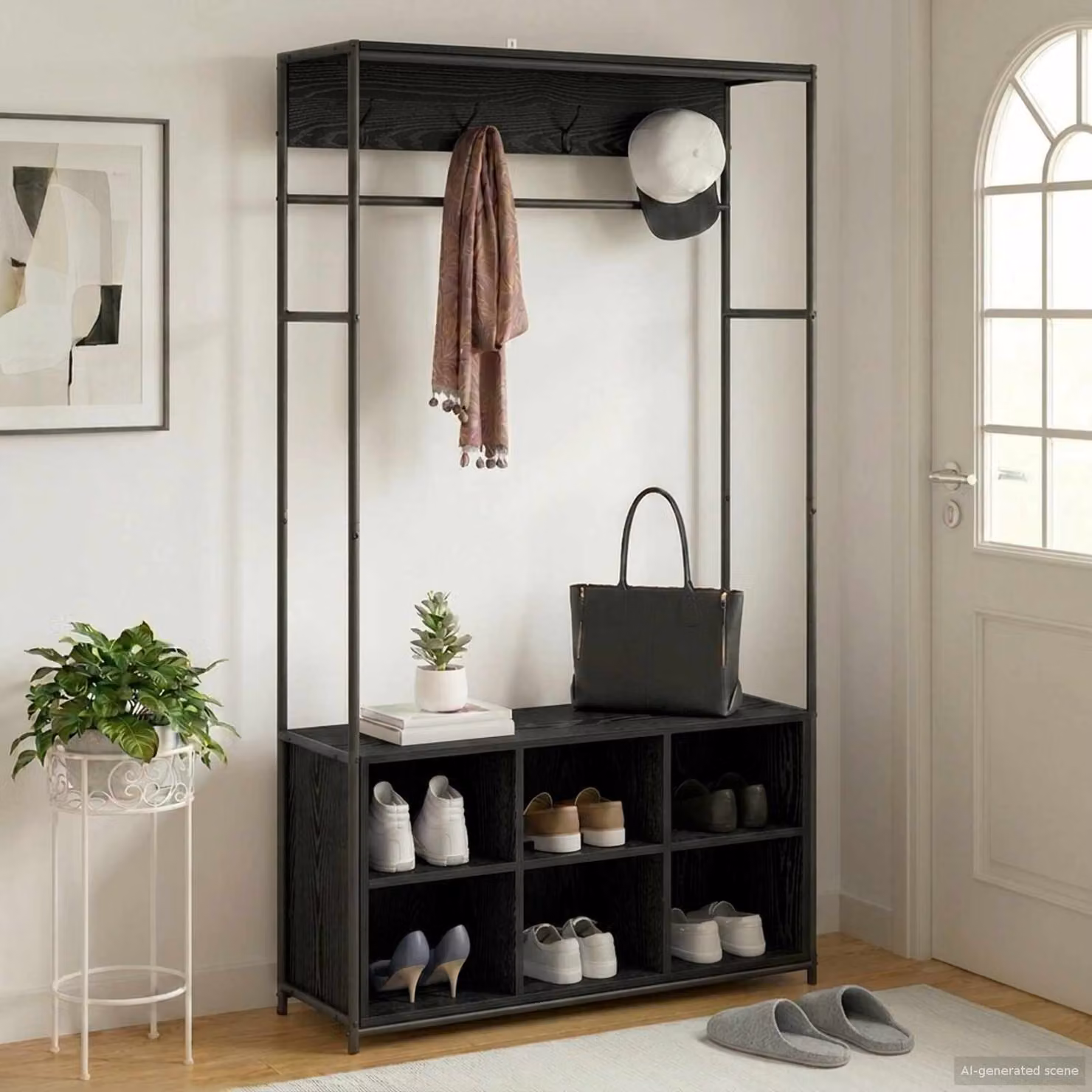 vidaXL Appendiabiti con panca in stile industriale per ingresso e camera da letto, Nero