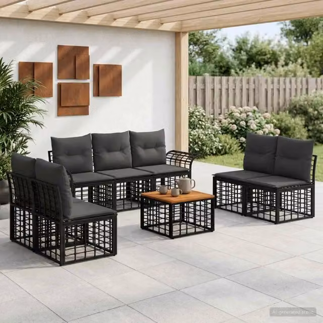 Set di divani da esterno 8 pz Nero e Grigio scuro Poliestere 3437669