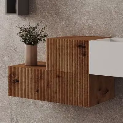 Cassetto sospeso Tevere con anta cannettata rovere naturale per bagno L: 40 cm, P: 26 cm, H: 40 cm