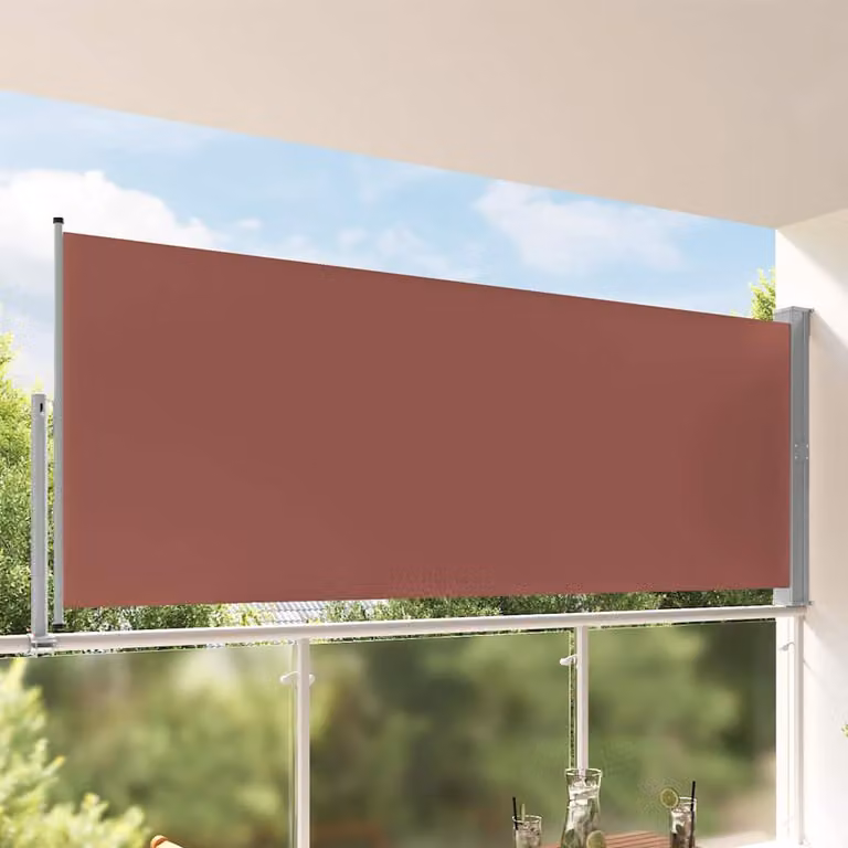 Tenda da Sole Laterale Retrattile vidaXL per Patio in Poliestere e Acciaio, Marrone, L: 300 cm, H: 140 cm