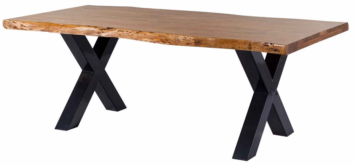 MASSIVMOEBEL24 | Tavolo da pranzo in legno acacia - laccato natur / ferro X - antracite lucido 220x100x77 FREEFORM 5