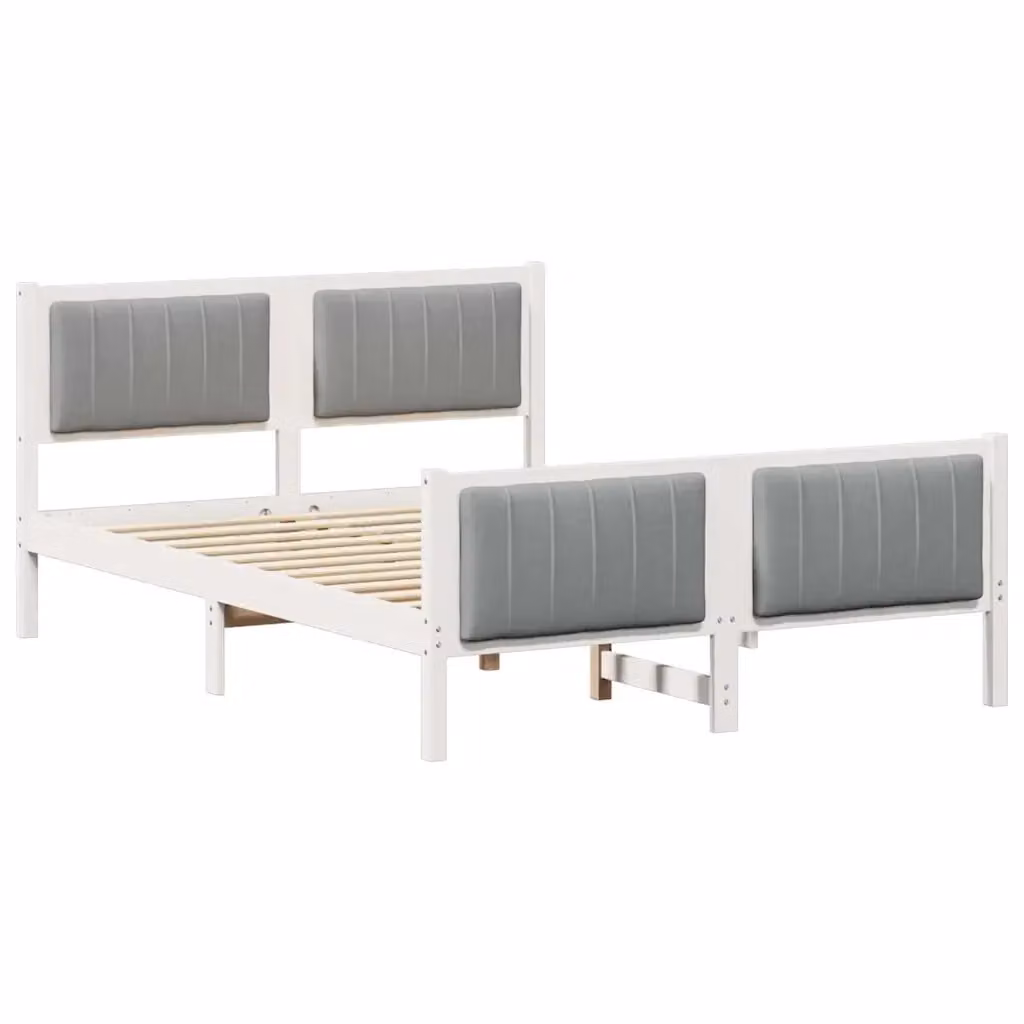 Struttura del letto moderna vidaXL in legno di pino e tessuto bianco e grigio L/P/H: 199.5 x 140.5 x 85.5 cm – 2