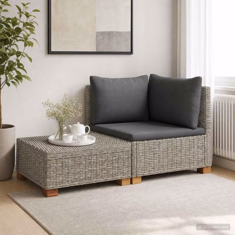Maison Exclusive - Set da salotto in rattan naturale, composto da 2 pezzi, con cuscini, colore grigio Kubu