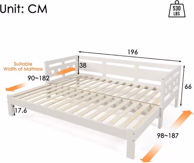 Letto a scomparsa per adulti - Xylo - 90x190cm - Pino massiccio - Bianco
