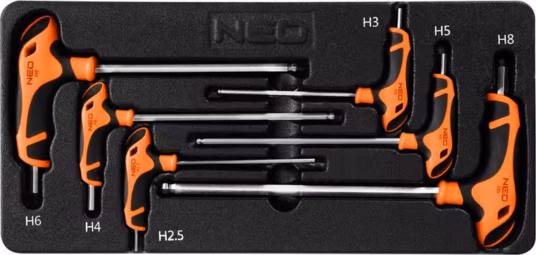 Set di chiavi esagonali NEO TOOLS, 6 pezzi con pratico supporto - H2, H2.5, H3, H4, H5, H6, H8, H10, Perfetto per lavori di avvitamento precisi