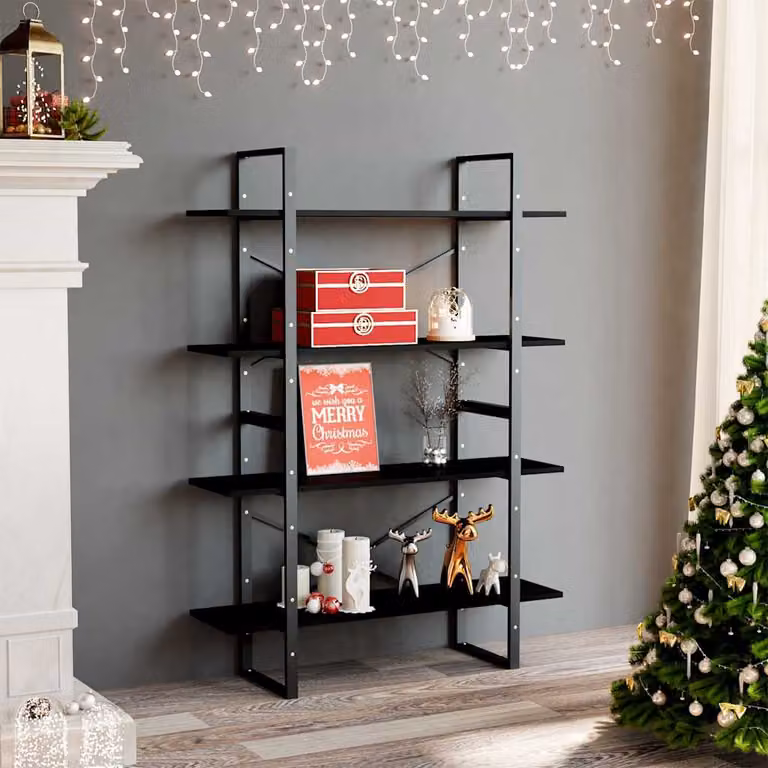 Libreria industrial vidaXL a 4 ripiani in legno di pino e metallo, colore nero, L 100 cm x P 40 cm x H 140 cm