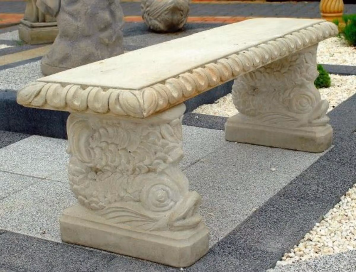 Panchina da giardino Casa Padrino in stile orientale bianco grigio 140 x 38 x h. 50 cm - Panchina da parco - Panchina da giardino - Mobili da giardino & Patio
