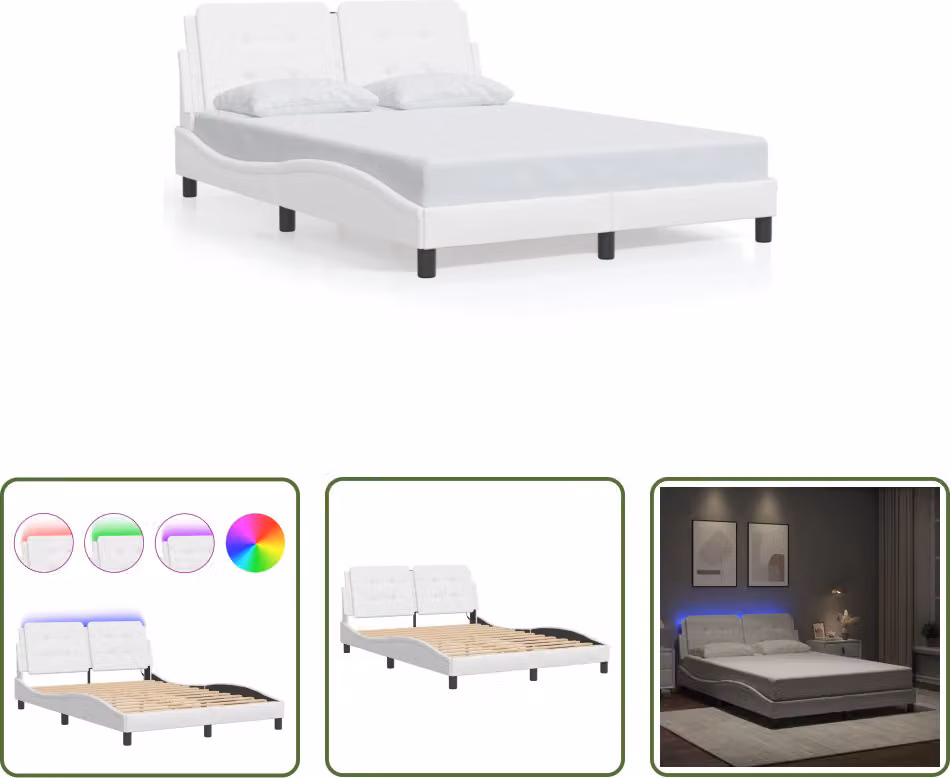 The Living Store Struttura letto con LED bianco 140x200 cm in ecopelle