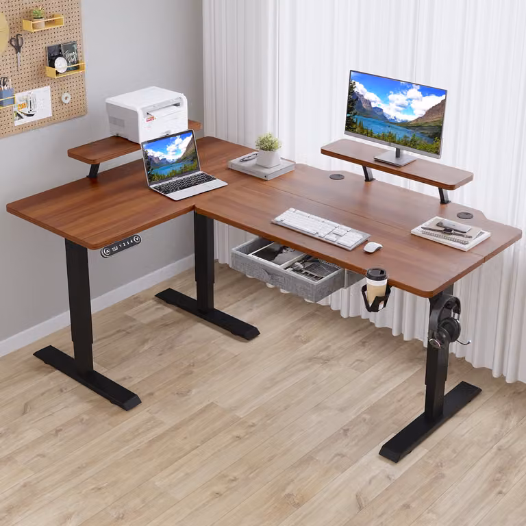 Hilodesk 160cm scrivania elettrica regolabile in altezza scrivania ad angolo scrivania a forma di scrivania in piedi scrivania da ufficio con supporto per monitor e cassetto, Vintage