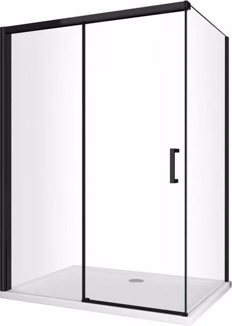 Box Doccia Angolare Laneri con Parete Fissa e Porta con Chiusura Soft Close, Vetro Trasparente 8 mm, Telaio Nero Opaco, L: 70 cm, P: 170 cm, H: 200 cm
