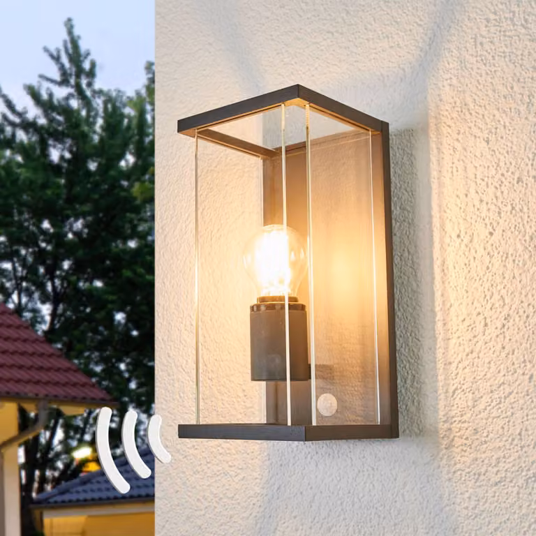 Lucande applique da esterno Annalea, 29 cm, 1 luce, IP54, sensore Annalea, Nero, Alluminio, Moderno