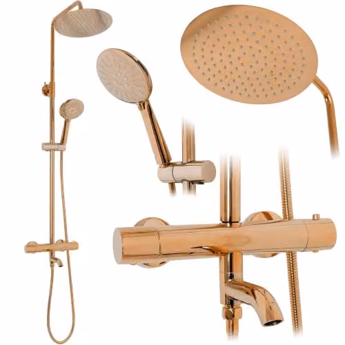 Rea Colonna doccia con termostato Lungo Copper Sistema Doccia in Ottone per Bagno (Rame)