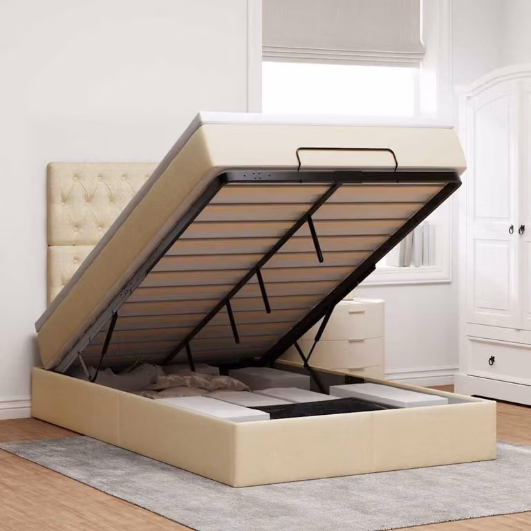 vidaXL Letto Contenitore Moderno con Base a Sollevamento, Materasso a Molle e Illuminazione Sotto il Letto, Colore Beige e Bianco, L/P/H: 120 x 200 x 193 cm