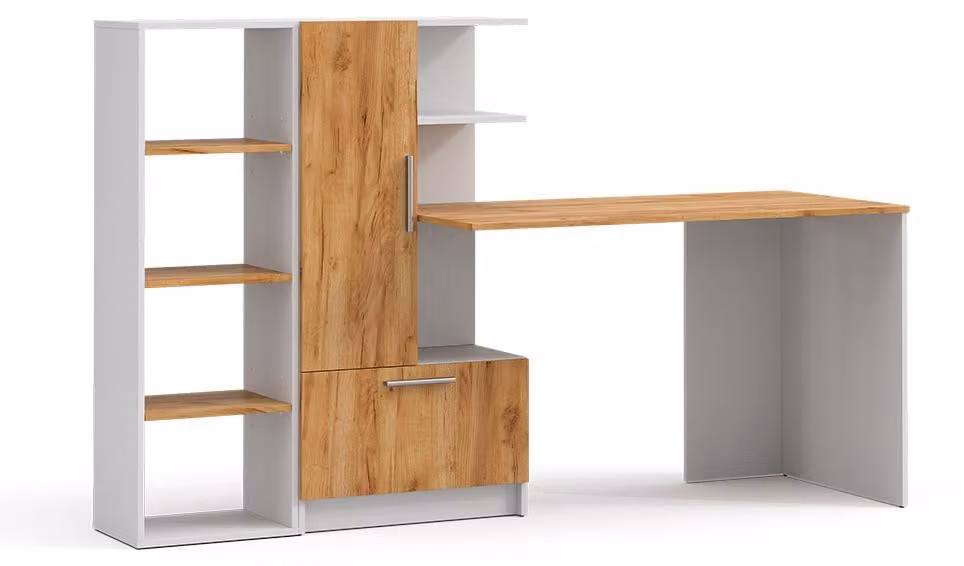 Scrivania con ripiani Vicco Tomy Bianco/Rovere dorato 150 x 59 cm Set di 2, Model 59190