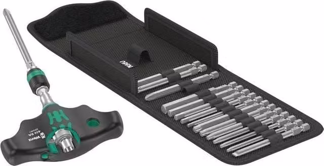 Set di giraviti a cricchetto Wera Kraftform Kompakt 400 RA con impugnatura a T, 17 pezzi, nero e verde