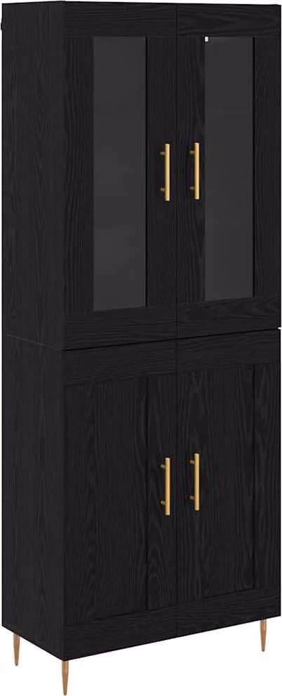 Credenza 2 pcs Rovere Nero Legno multistrato