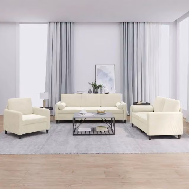 Set di divani 3 pezzi vidaXL in velluto beige con cuscini per soggiorno moderno