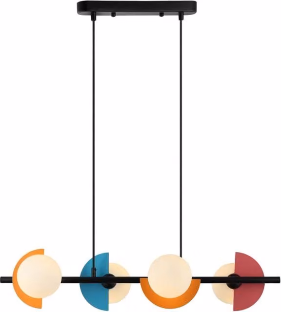Lampada a sospensione Italux Nauti multicolor con 4 luci G9 in vetro opale e metallo nero