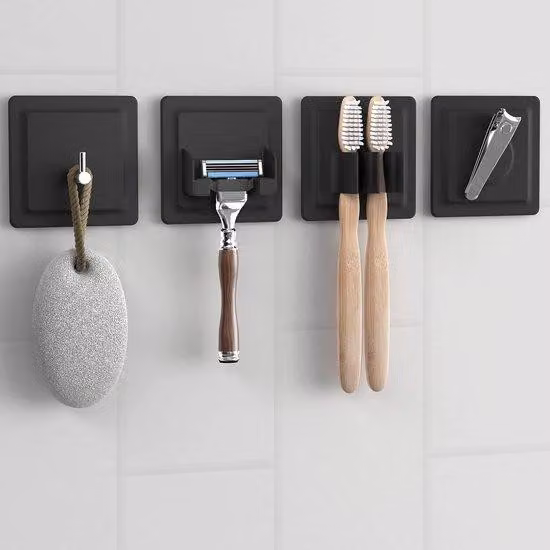 Organizer da bagno 4 in 1 autoadesivo nero