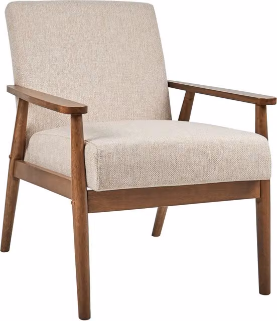 Poltrona da salotto BELIANI in stile mid-century con rivestimento in tessuto beige e struttura in legno massello