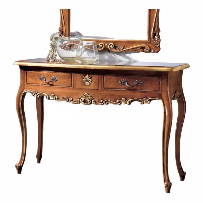 Consolle classica con 3 cassetti in legno di faggio color oro e marrone Mobili 2G L: 130 cm, P: 48 cm, H: 89 cm – 1