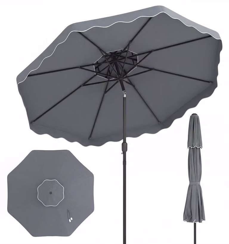Ombrellone COSTWAY da 300 cm con tetto doppio, ombrellone da giardino con manovella e volantino, ombrellone da mercato inclinabile di 30° su entrambi i lati, ombrellone da terrazzo grigio
