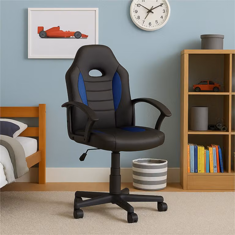 Sedia da scrivania Junior regolabile in altezza, sedia girevole ergonomica, nero-blu